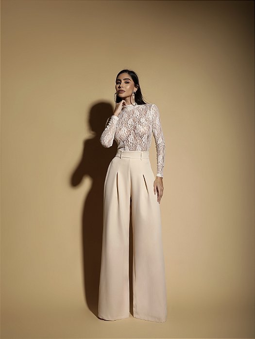 BLUSA BORDADO EM RENDA MARI - CREME