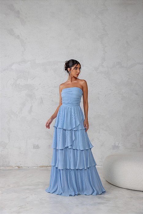 VESTIDO ESPANHA LONGO T.Q.C CAMADAS - AZUL SERENITY