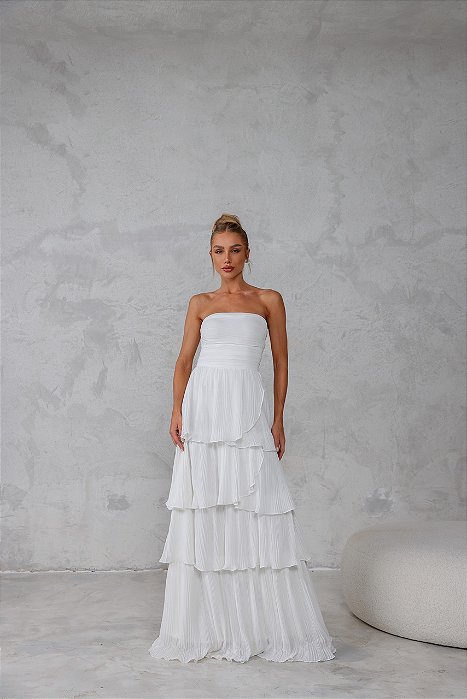 VESTIDO ESPANHA LONGO T.Q.C CAMADAS - OFF WHITE