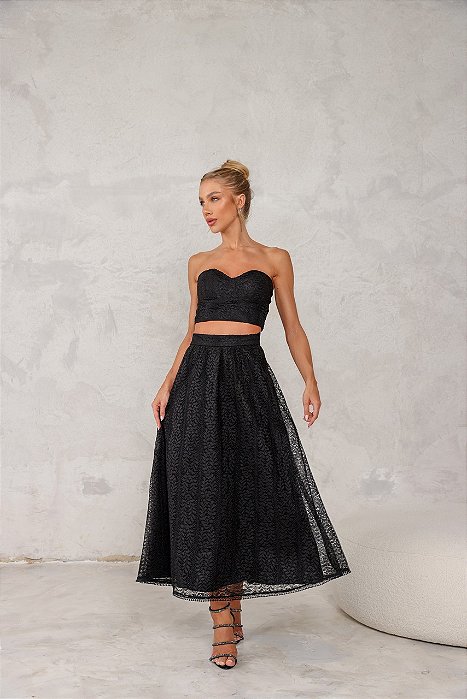 CONJUNTO TOP E SAIA PROVENÇA - PRETO
