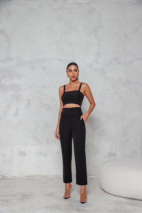 CONJUNTO CALÇA E CROPPED L'AMOUR - PRETO