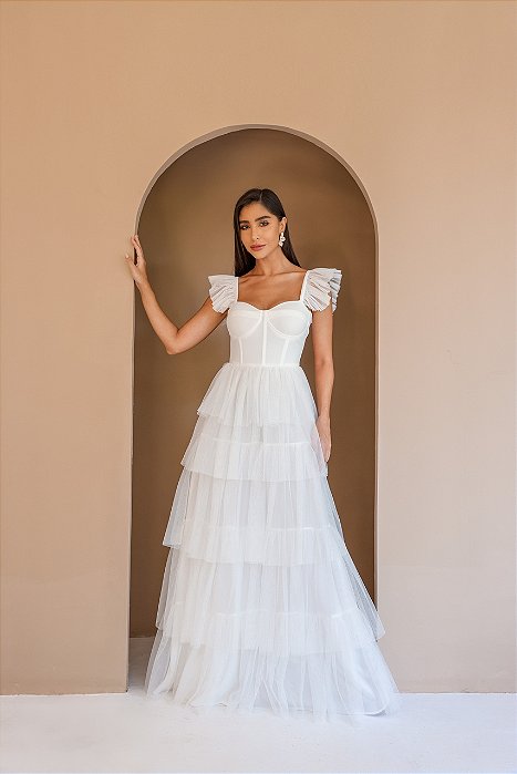 VESTIDO TULE BARBATANA - OFF WHITE