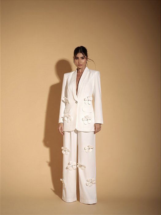 CONJUNTO ALFAIATARIA NEW FLOWERS - OFF WHITE