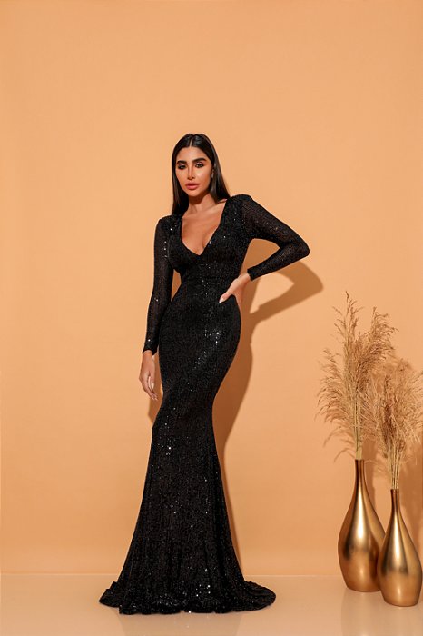 VESTIDO GLAMOROUS PAETÊ SEREIA - PRETO