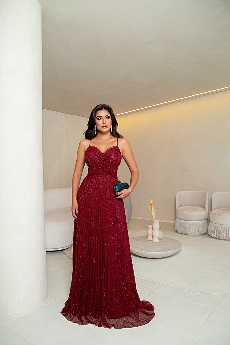 VESTIDO LONGO TULE GLITTER KATE - MARSALA