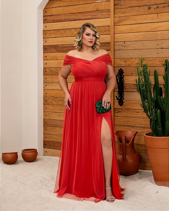 VESTIDO OMBRO A OMBRO PLUS SIZE LOUVRE - TERRACOTA