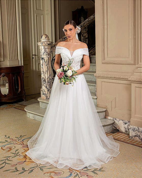 VESTIDO DE NOIVA BORDADO SAMANTHA - BRANCO