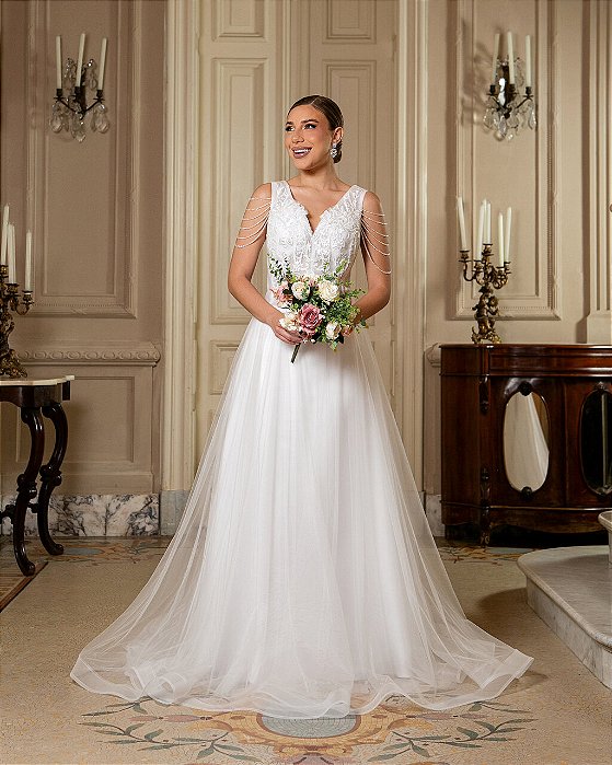 VESTIDO DE NOIVA BORDADO ELENA - BRANCO