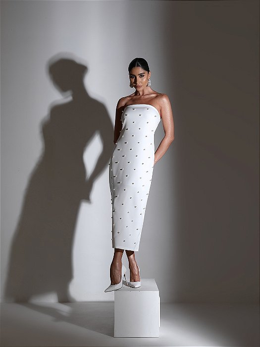 VESTIDO T.Q.C EM ALFAIATARIA PÉROLAS ÉVA - OFF WHITE