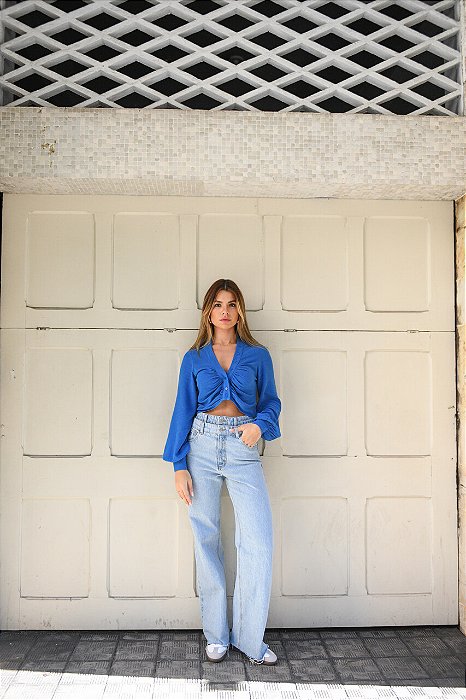 CAMISA MANGA BALONÊ GABRIELA - AZUL