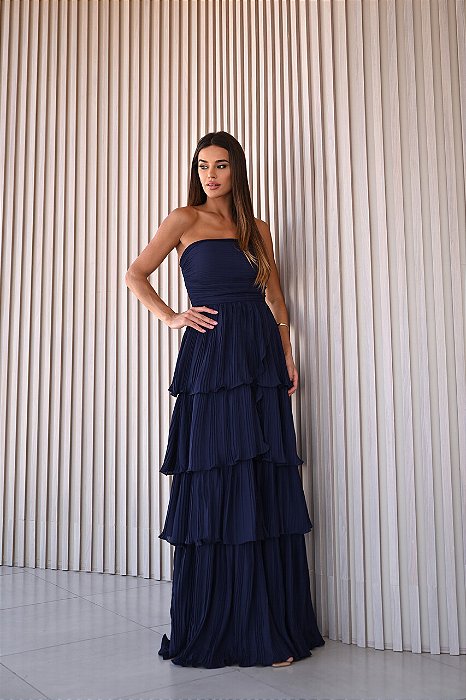 VESTIDO ESPANHA LONGO T.Q.C CAMADAS - AZUL MARINHO