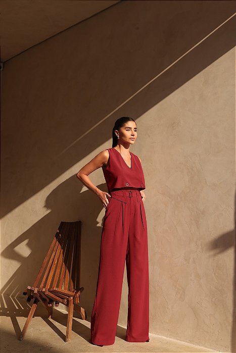 CONJUNTO COLETE E CALÇA PANTALONA JOANA - MARSALA