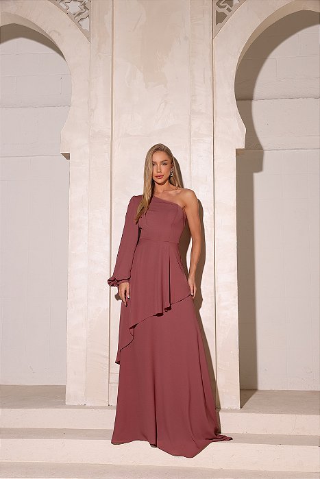 Canela Vestido Madrinha Rosa Escuro Rosa Canela Vestido Na Cor