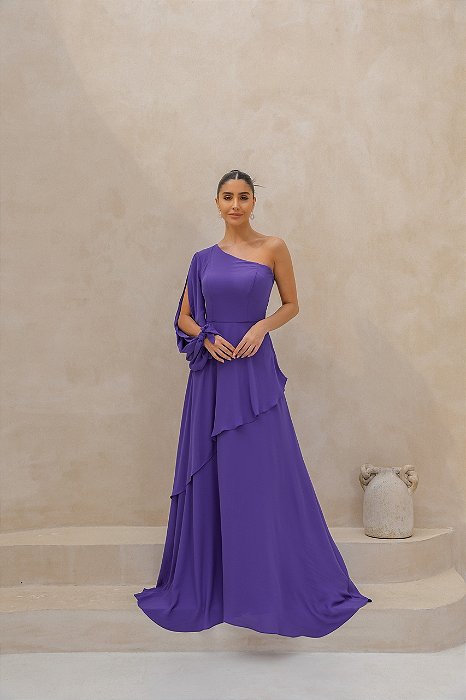 VESTIDO LONGO UM OMBRO EM CAMADAS LUÍSA - ROXO