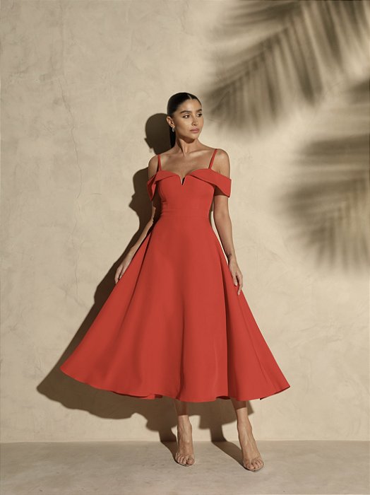 VESTIDO MIDI OMBRO A OMBRO COM ALÇA SANDRA - VERMELHO