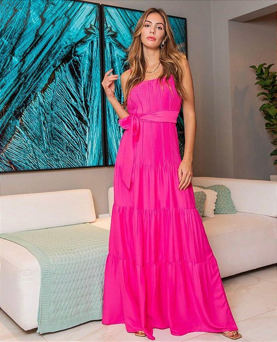 VESTIDO LONGO PLISSADO BUSTO - PINK