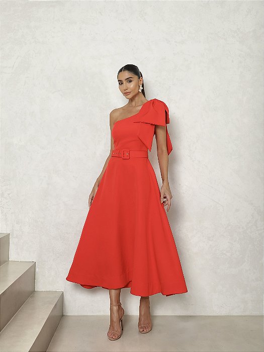 VESTIDO JÚLIA MIDI CINTO MAXI LAÇO - VERMELHO