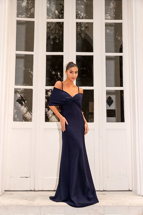 VESTIDO OMBRO A OMBRO KAROLINE - AZUL NOITE