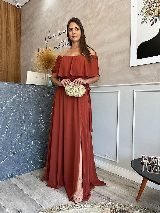 VESTIDO KAREN LONGO - TERRACOTA