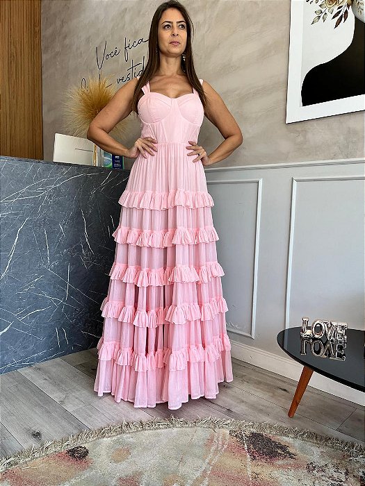 VESTIDO SAINT-TROPEZ ALÇA BABADOS - ROSÉ