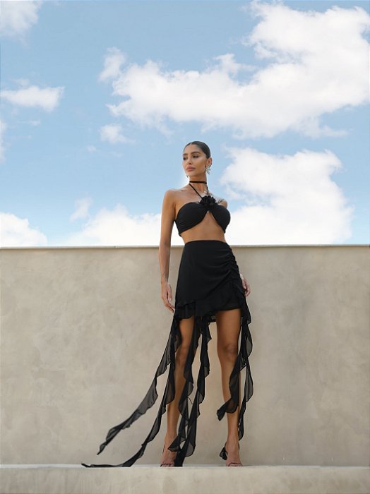 CONJUNTO OÁSIS FLOWER BOHO - PRETO
