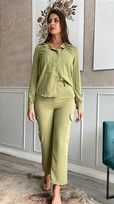CONJUNTO CAMISA E CALÇA PANDORA - OLIVA