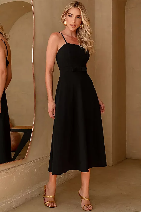 VESTIDO FABIOLA RODADO COM ALÇA E ZÍPER - PRETO