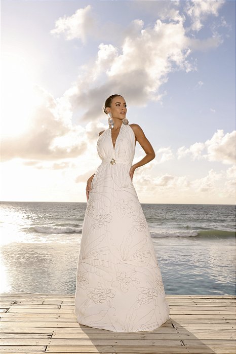 VESTIDO LONGO BORDADO SUMMER - OFF WHITE