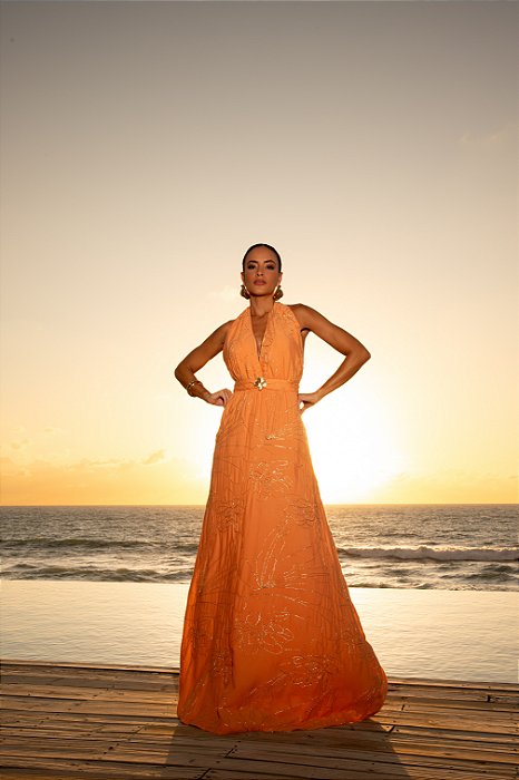 VESTIDO LONGO BORDADO SUMMER - LARANJA