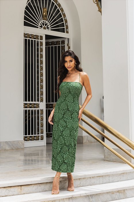 VESTIDO MIDI RENDA ALÇAS FINAS MARIANA - VERDE