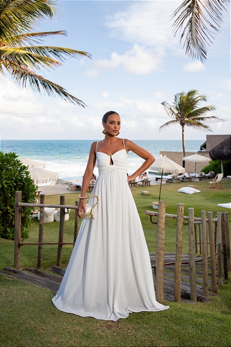 VESTIDO LONGO CREPE SILK OFF WHITE - DÉBORA