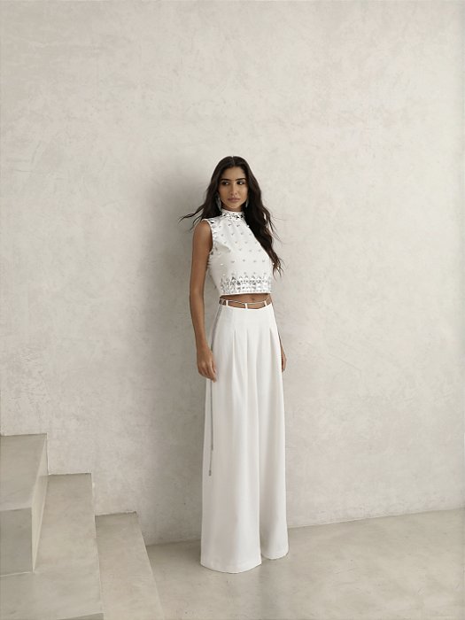 CROPPED CHATON PÉROLAS - BRANCO