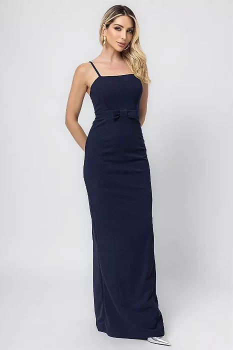 VESTIDO BÁRBARA LONGO LAÇO - AZUL MARINHO