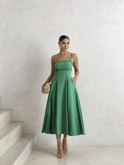 VESTIDO LIDIANE COM DETALHE GUIPIR E COM ALÇA - VERDE