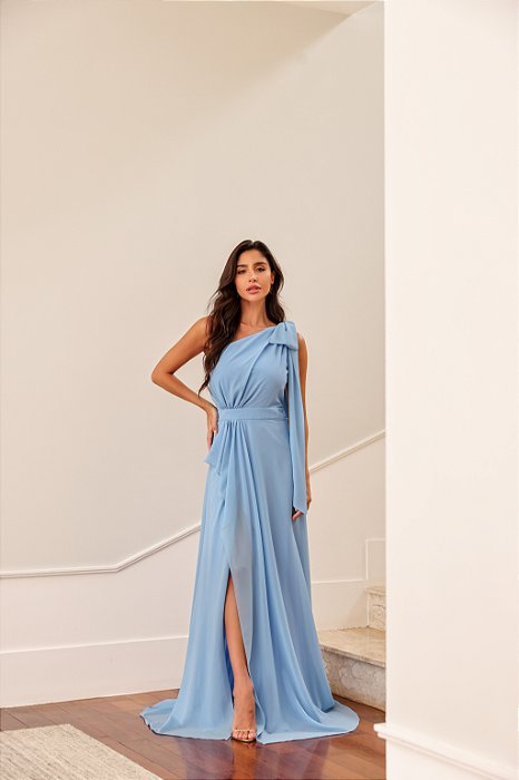 VESTIDO LONGO FENDA ROBERTA - AZUL CLARO
