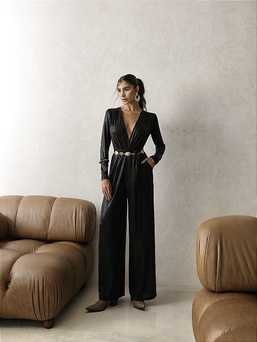 MACACÃO LAMÊ SHINE BOHO - PRETO