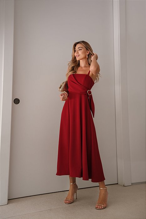 VESTIDO LUCIANA TRANSPASSADO COM DETALHE FIVELA - VINHO