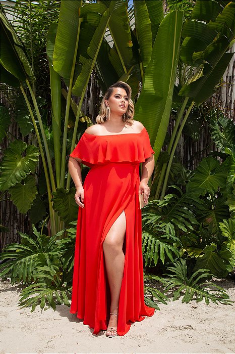 VESTIDO OMBRO A OMBRO KAROLINE PLUS - CORAL