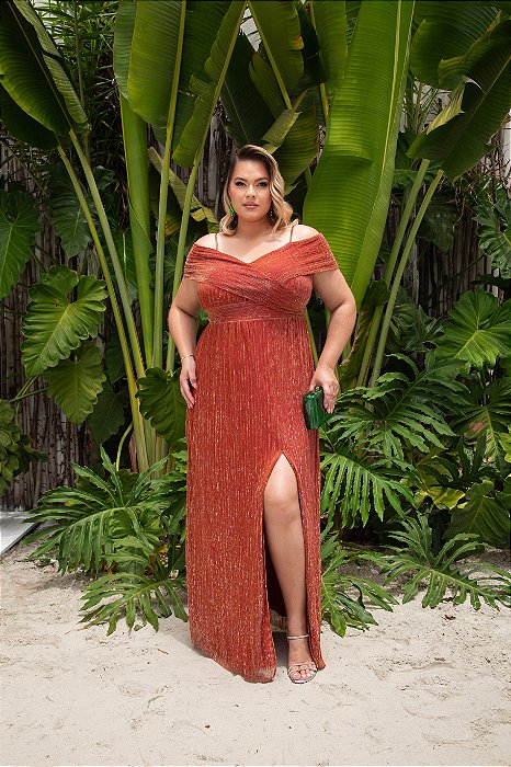 VESTIDO DE FESTA HOLLYWOOD LUREX METALIZADO PLUS - TERRACOTA