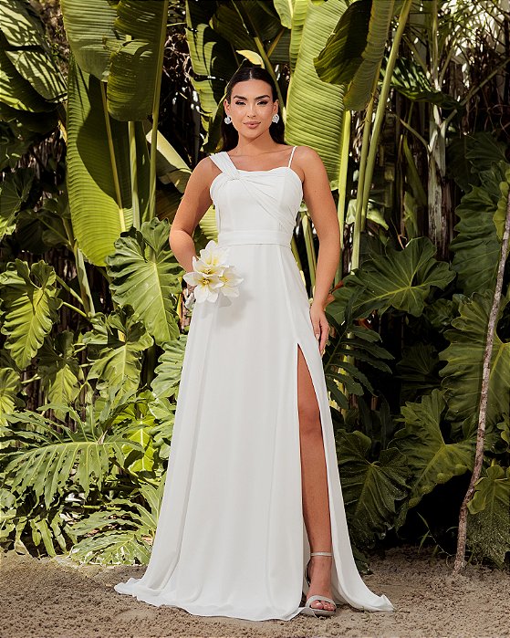 VESTIDO TÓQUIO BUSTO TORCIDO CREPE  NOIVINHAS - OFF WHITE