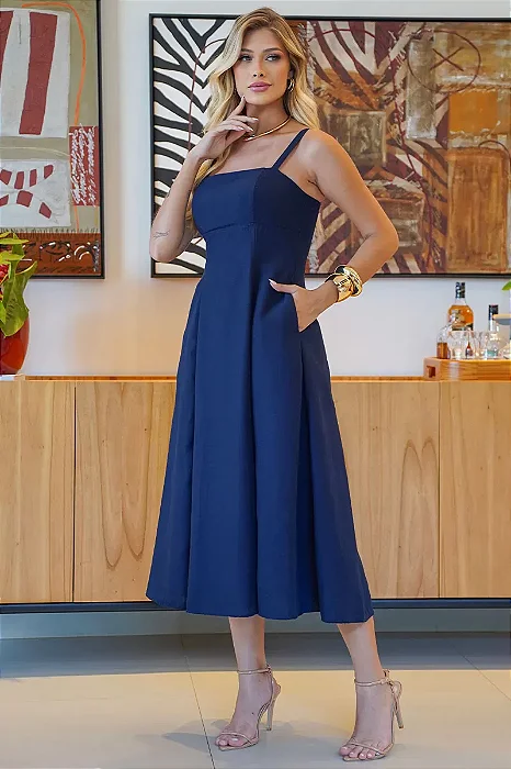 VESTIDO AMÉLIA GODÊ C/ ALÇA E COM ZÍPER - AZUL