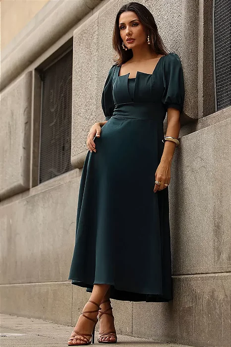 VESTIDO DANIELA MANGA 3/4 COM ZÍPER - VERDE