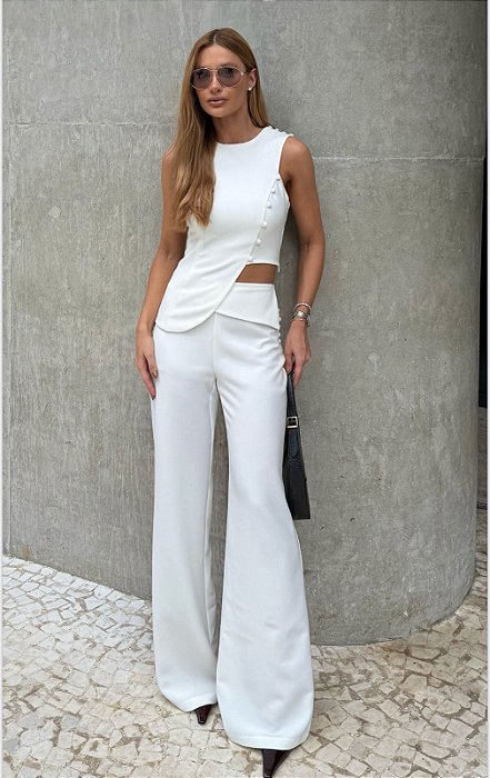 CONJUNTO ANNA ALFAIATARIA DETALHE BOTÃO - OFF WHITE