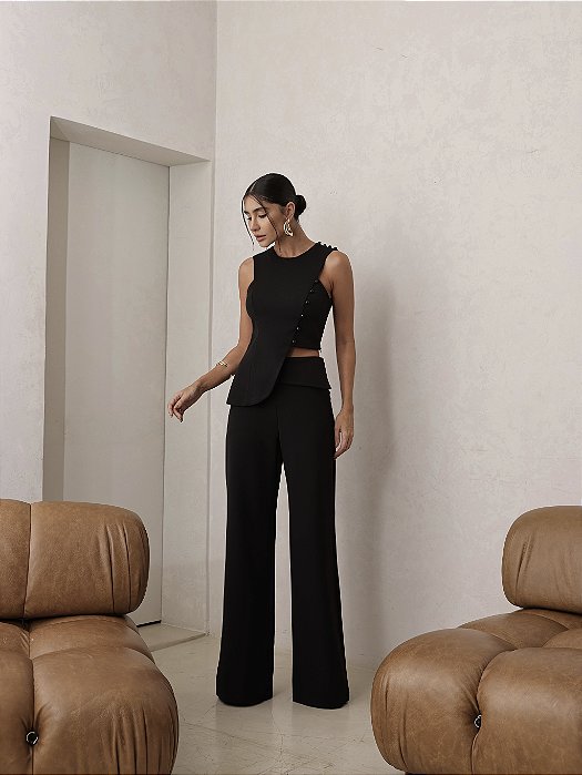 CONJUNTO ANNA ALFAIATARIA DETALHE BOTÃO - PRETO