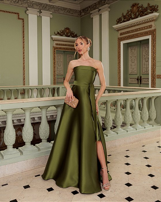 VESTIDO DE FESTA EXPLENDORE T.Q.C ZIBELINE - VERDE OLIVA