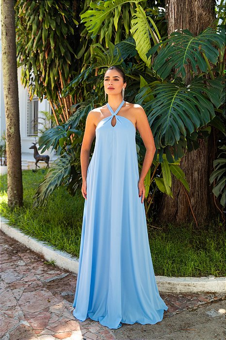 VESTIDO VALENTINA CREPE MUSSELINE - AZUL SERENITY