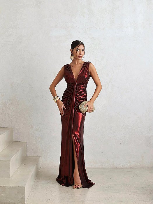 VESTIDO DE FESTA ARIANA GLOW - MARSALA