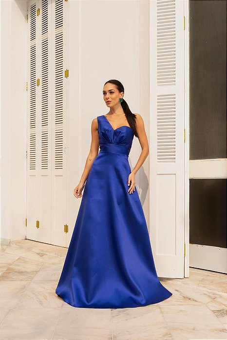 VESTIDO DE FESTA VERSALHES ZIBELINE UM OMBRO - AZUL ROYAL