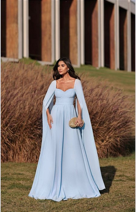 VESTIDO DE FESTA MALDIVAS MANGA LONGA - AZUL CLARO