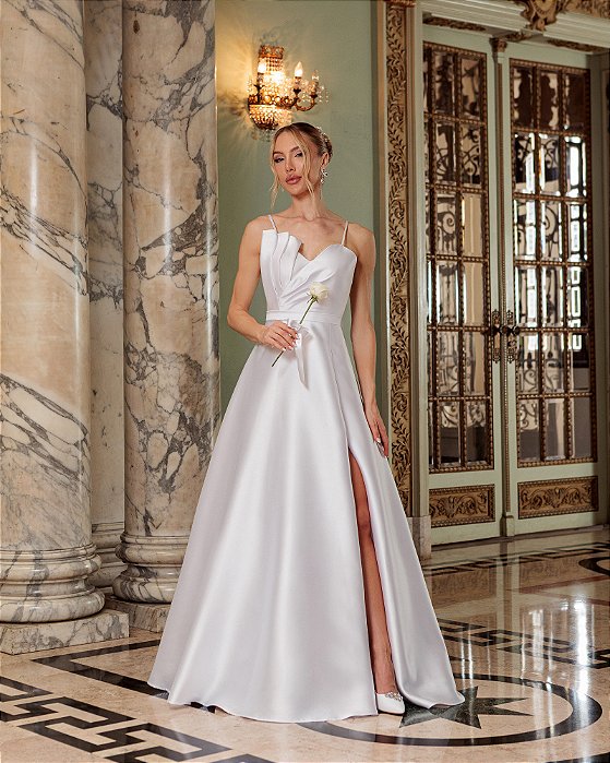VESTIDO BARBARA ZIBELINE ALÇAS FINAS NOIVINHAS - OFF WHITE
